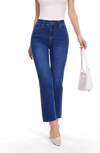 FLYING BANANA Women's High Waisted Straight Slim Ankle Stretch Denim Trendy Jeans2