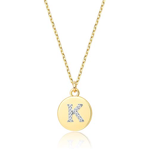 Tiny Initial Necklaces - 14K Gold Plated Dainty Cute Round Letter K Necklace for Women Girls