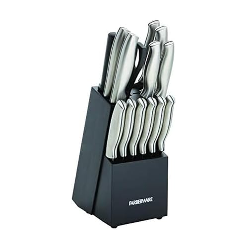 Farberware 15-Piece Stamped Stainless Steel Knife Block Set, High-Carbon Stainless Steel Kitchen Knife Set with Ergonomic Handles, Razor-Sharp Knives with Wood Block, 15-Piece, Black 2