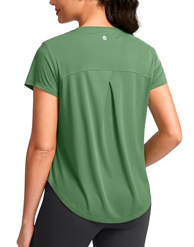 G Gradual Womens Workout Tops Short Sleeve Lightweight Athletic Yoga Running Shirts Loose Fit Quick Dry Gym T-Shirts(Green L)