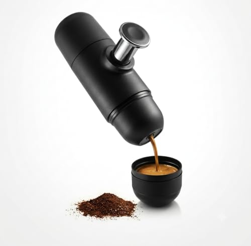 Image of Portable Manual Espresso Coffee Maker | Compatible with Fliteer Coffee Powder or Capsule | Compact Travel Espresso Maker for Home, Office, Camping & Travel | 1 Cup | Black