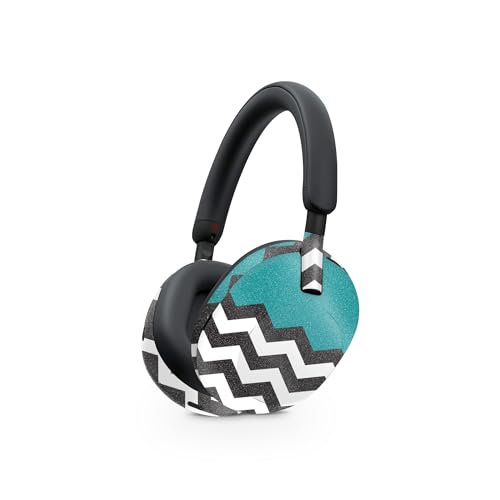 Image of MightySkins Glossy Glitter Skin Compatible with Sony WH-1000XM5 Headphones - Teal Chevron | Protective, Durable High-Gloss Glitter Finish | Easy to Apply