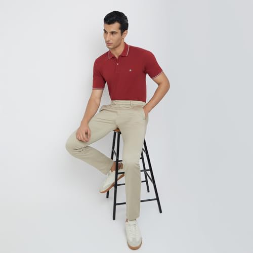 Image of Raymond Men's Modern Fit Solid Pattern Pure Cotton Polo Neck Half Sleeve Casual T-Shirt