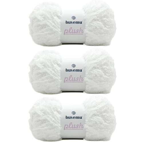 Image of Plush Faux Fur Bulky Yarn, Super Soft Fluffy Fuzzy for Knitting Crocheting Crafting, 100 Gram (3.53 Ounces) 109 Yards (100 Meters) (White) (3 Skeins)