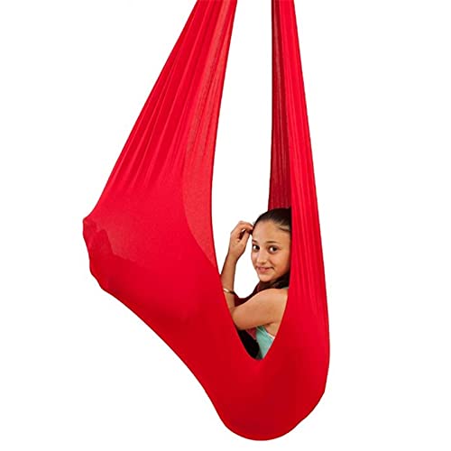 BSFHQS Sensory Swing for Adults Kids Therapy Swing Indoor Outdoor Strong Fabric Swing Height Adjustable Compression Hammock Help Children with Sensory Needs (Color : Red, Size : 100 * 280cm)