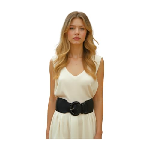 Generic Women Black Elastic Fashion Belt - Hip High Waist Distressed Style Fabric Band Size S M z181