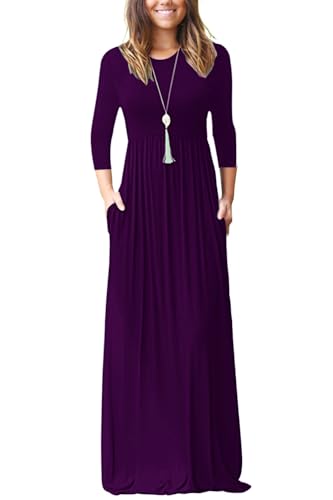Image of WNEEDU Women's 3 /4 Sleeve Casual Loose Long Maxi Dresses with Pocket