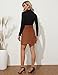 KANCY KOLE Courderoy Skirt for Women Casual Empire Waist Skirts with Pockets Fashion Club Skirts Rust Brown