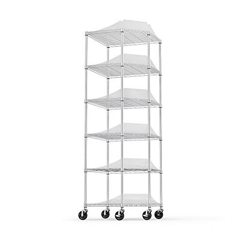 Metal Shelf Wire Shelving Unit, 2100lbs Capacity 6 Tier NSF Heavy Duty Pentagonal-Shape Corner Adjustable Storage Rack with Feet/Wheel & Shelf Liners for Office Garage, 82\" H x 27\" L x 27\" D - Chrome