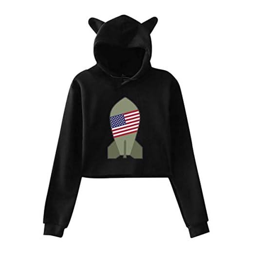 Mujeres Teen Girls Cute Cat Ear Pullover Sudadera con Capucha Suéter America Atom Crop Top de Manga Larga Sudaderas con Capucha