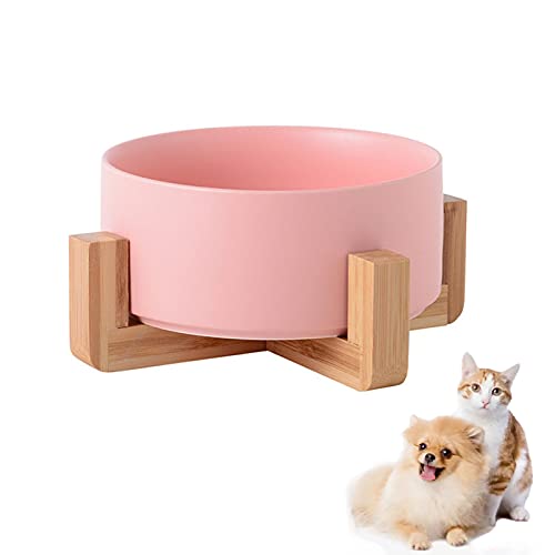 Comedero de Cer�mica para Perros y Gatos Cuencos para Mascotas Durable Comedero Perro con Soportes de Bamb� Comedero para Gatos Cuenco Elevado Bol para Mascotas Antideslizante para Gatos y Perros�Rosa