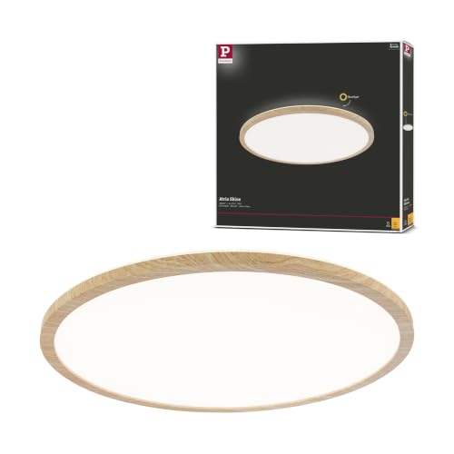 Paulmann 71029 LED Panel Atria Shine Deckenleuchte mit Backlight rund IP44 22W 2300lm 420mm Holzoptik Kunststoff 3000K - Warmwei&szlig; Badleuchte