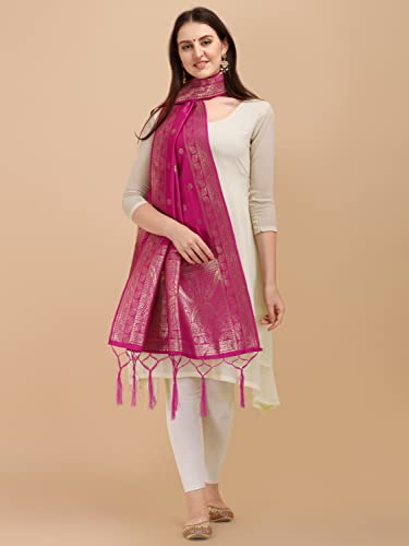 Image of DEVANGI Women's Woven Banarasi Silk Dupatta /Chunni For Women, Floral Print 1 Meter Wide and 2.3 Meter Length Printed Designer Dupatta /Chunni For Girls