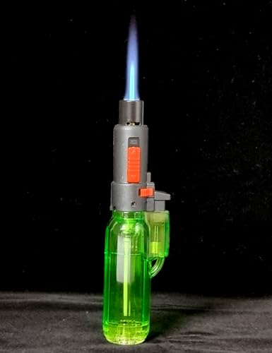 Image of Blow Torch Refillable Culinary Kitchen Gas Lighter, Safety Lock & Adjustable Two Flame System for Food Cooking /BBQ /Baking /Coal Burning /Camping (Green)
