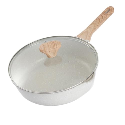 LIZBEL Mini sartén de piedra médica de 11,8 pulgadas, sartén antiadherente for un huevo con mango y tapa de madera maciza, for cocina de inducción, sartén portátil y restaurante doméstico