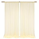 SHERWAY 2 Panels 4.8 Feet x 10 Feet Ivory Thick Satin Backdrop Drapes, Non-Transparent Soft Window Curtains for Wedding Party Ceremony Stage Décor