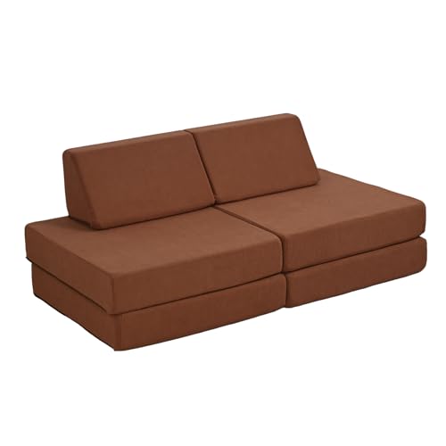 IKIFLY ソファベッド 2人掛け フロアソファ 6WAY 低い座椅子 折りたたみソファ ローソファ 省スペース 多機能 こたつ用 リビング 寝る 一人用 コンパクト クッション付き ふわふわ おしゃれ 1人暮らし 圧力分散 リクライニング 1人掛け 組み立て不要(幅120x奥行67x高さ46cm, ブラウン)