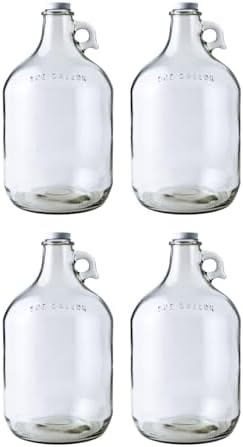 Fastrack 4-Pack 1 Gallon Glass Jug Set (128 oz) w/ White Metal Caps | Multipurpose 1 Gallon Jug, & Detergent Dispenser for Laundry, Glass Jar for Liquids, Water & Juice