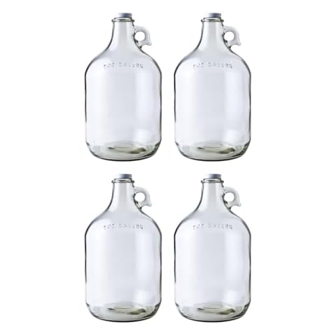Fastrack 4-Pack 1 Gallon Glass Jug Set (128 oz) w/ White Metal Caps | Multipurpose 1 Gallon Jug, & Detergent Dispenser for Laundry, Glass Jar for Liquids, Water & Juice Cover