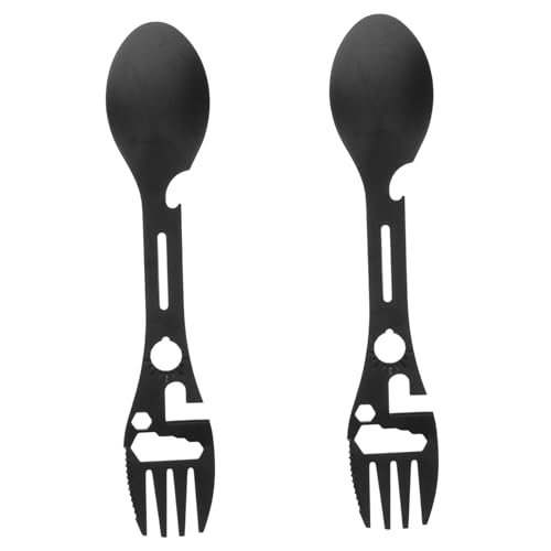 BESTonZON 2 Piezas Vajilla de Campamento Multifuncional cámping cucharón Spork Kit de Campamento Kit de Picnic utensilio portátil para Acampar Cuchara Multi -Funcional Acero Inoxidable Negro