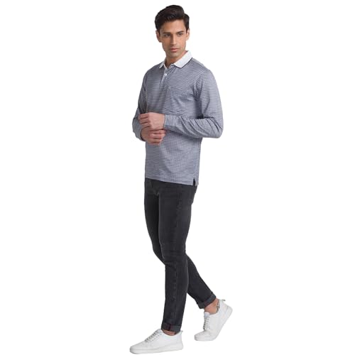 Image of Raymond Men's Cotton Blend Solid Pattern Slim Fit Flat Front Jeans