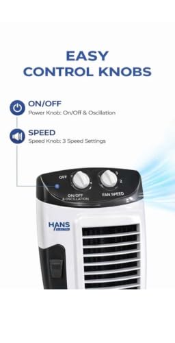 Image of Personal Air Cooler Tower White & Black Manual Rotary Knobs