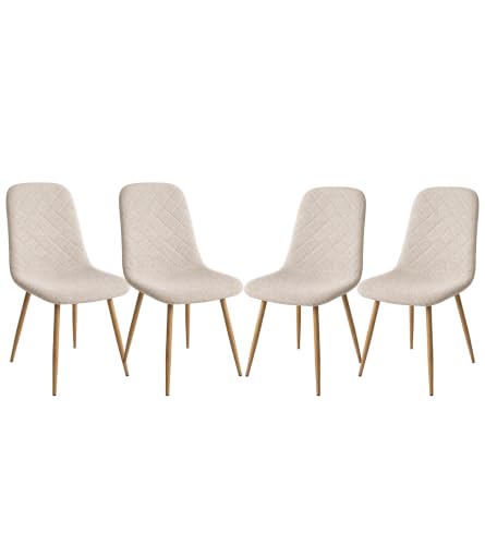 Home Heavenly® - Sillas Comedor Salón SUIZ Pack de 4 Sillas Tapizadas de Estilo Nórdico en Color Beige Patas Metálicas Color Roble