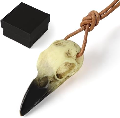 31zQ+-8-PoL._AC_ Halloween Raven Skull Gothic Crow Decor Statue Animal Skull Artificial Bone Crow Decoration Raven Costumes Cosplay Bird Skeleton Viking Necklace Headpiece Witch Gift for