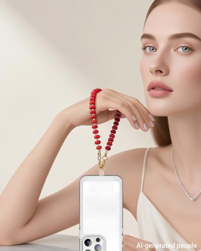 Image of Marble Beaded Phone Wrist Strap for Women, Detachable Design | 304 Steel Core, detachable phone wristlet with tether tab, keeps your phone secure for shopping, travel and daily use.