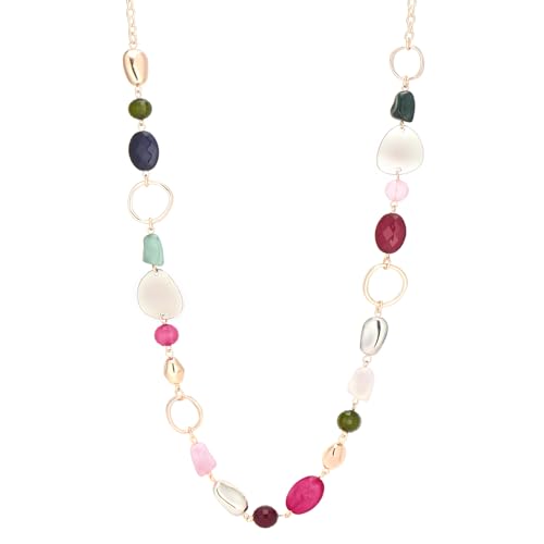 Gold/Rose Gold Beaded Long Necklaces for Women Chunky Long Statement Necklace with Resin Beads Fashion Sweater Chain Costume Jewelry Gifts