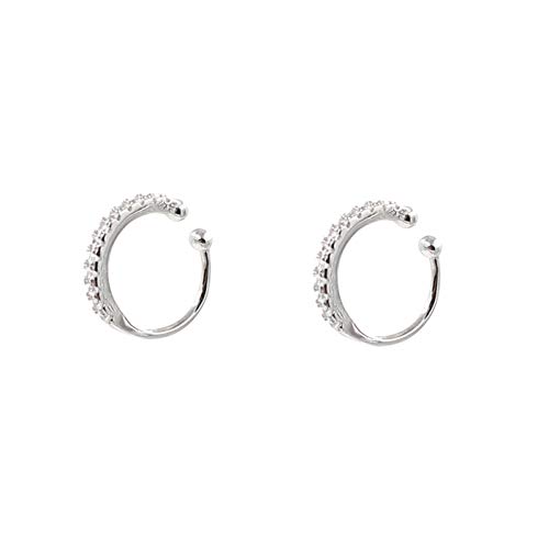 Fake Hoop Earrings CZ Cubic Zirconia Cartilage Earring 925 Sterling Silver Earrings Ear Cuff Huggie Dainty Minimal Conch Piercing Non Pierced Ear Pods Clip on Earrings for Women Girls Silver