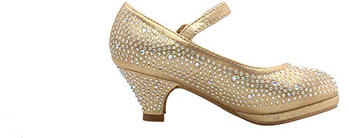 Forever Dana-53k Little Girl Mid Heel Rhinestone Pretty Sandal Dress Shoes (4, Gold)