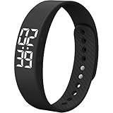 Joxoilso 万歩計 腕時計型 腕時計 メンズ シンプル 男女兼用 振動目覚まし時計LED電子時計 カロリーモニタリング 歩数計 ファッションウォッチ シリコンバンド 多機能 学生 誕生日、夏休み、夏、感謝祭、その他の祝日 (ブラック)