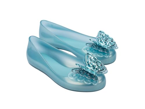 Melissa Mini Sweet Love Fly Ballet Flats for Kids, Pearly Blue, 132