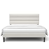 BONSOIR Queen Size Bed Frame Modern Horizontal Panel Upholstered Low Profile Platform with Tufted Headboard/No Box Spring Needed/No Bed Skirt Needed/Linen Fabric Upholstery (Beige, Queen Size)…