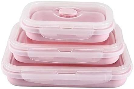 FINGER TEN Silicone Food Storage Containers Box Lunch Collapsible Folding 3 Pack Set, Dishwasher Reusable Freezer Safe Household Picnic Party Bento Box Indoor (3 Pack-Pink)