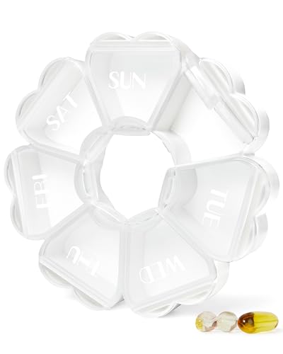 Image of MOLN HYMY Large Weekly Pill Box 7 Day, Cute Pill Case Organizer 1 time a Day, Floral Pill Container Once Daily, Pretty Medicine Dispenser for Vitamin /Fish Oil /Medication /Supplements (Clear White)