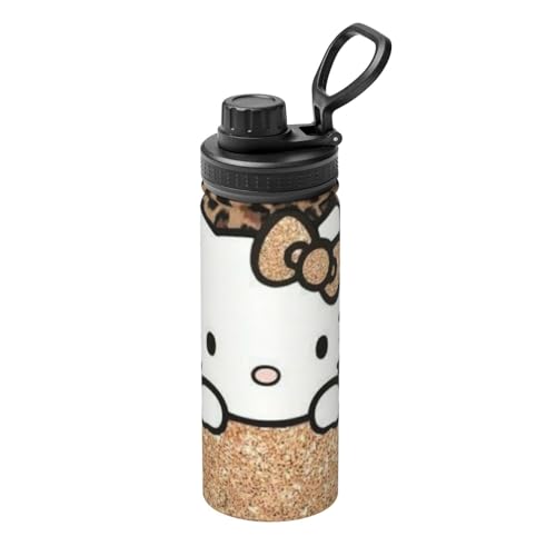 水筒 ハローキティ 豹柄 ヒョウ柄 真空断熱 保温 保冷 スポーツボトル ステンレスボトル スポーツ飲料対応 漏れない 直飲み530ml 誕生日 プレゼント