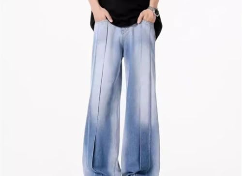 Men Spliced Patchwork Denim Pants Vintage Washed Baggy Wide Leg Hip Hop Style Casual Trousers2