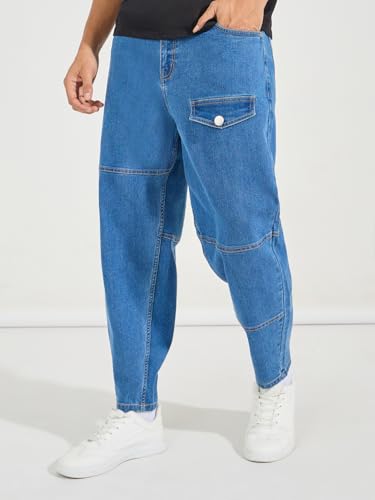 Image of Styli Men Solid Balloon Fit Jeans | Stretchable & Comfort, Mid-Rise Casual Denim Pants for Everyday Wear |Machine Washable