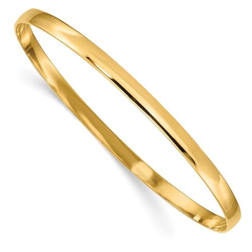 IceCarats 14K Solid Yellow Gold 4mm Half Round Slip On Bangle Bracelet