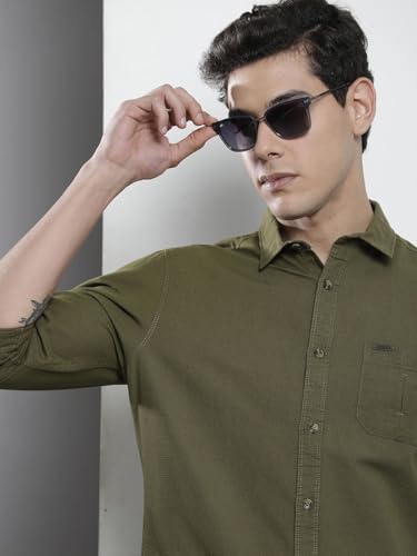 Image of The Indian Garage Co Men Regular Fit Solid Full Sleeves Cutaway Collar Casual Shirt