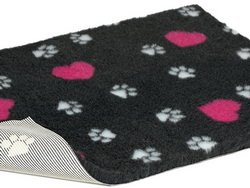 Vetbed Non-Slip Bed with White Paws and Cerise Hearts, Medium, Charcoal Grey