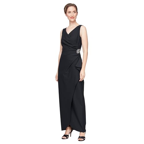 Image of Alex Evenings Women's Slimming Long Side Ruched Dress with Cascade Ruffle Skirt