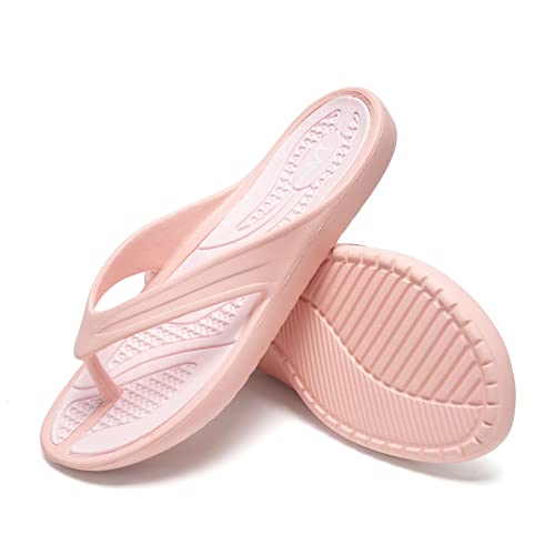 LM Women's Flip Flops Thong Sandals Casual Sandals Shower Shoes Beach Slippers Slides Sandals Slip on Water Shoes (9, Light Pink) - Image 5
