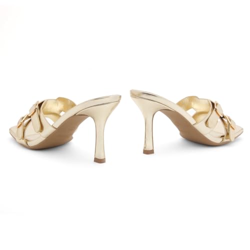 Image of Shoe Land Melrose Women's High Heels Stiletto Heeled Slides, Square Open Toe One Band Slip-On Heeled Mules - Dressy Clear Heeled Sandals for Prom Party Wedding and Vacation