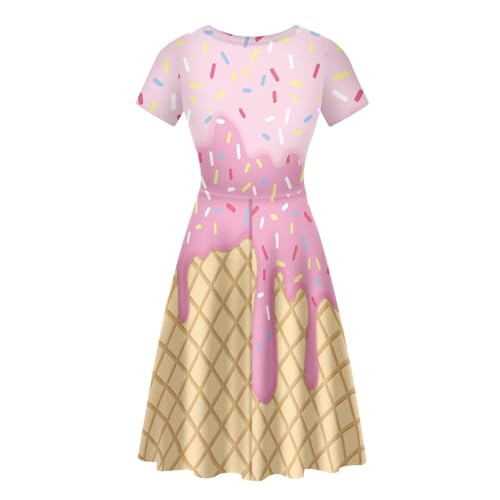 Image of POLERO Women Puffy Swing Elegant Party Midi Dresses Short Sleeve Round Neck A-Line Dress