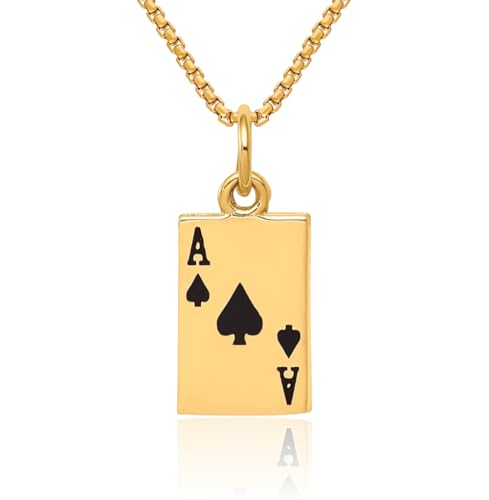 IceCarats 14K Solid Yellow Gold Ace of Spades Poker Necklace Playing Cards Suit Pendant Gambling Deck Charm Good Luck Jewelry