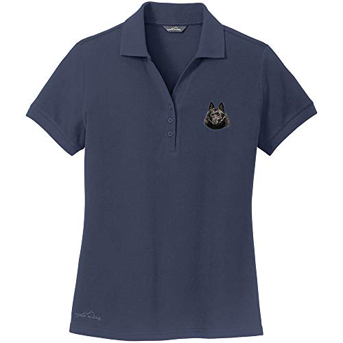 Cherrybrook Dog Breed Embroidered Womens Polo Shirts - Medium - River Blue - Schipperke