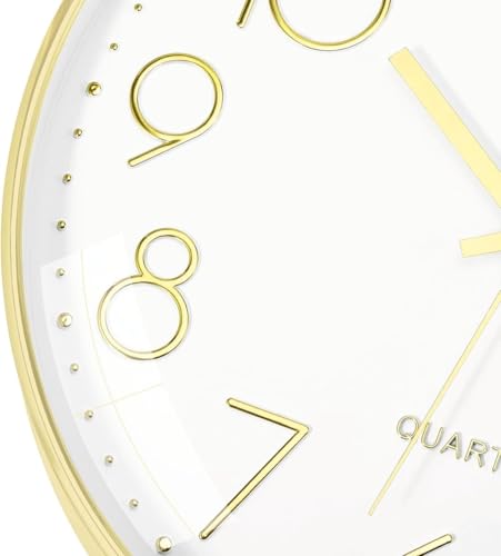 Image of TEKCOOL Plastic Digital Wall Clock 12 inch Silent Quartz Decorative Non-Ticking Classic Clock Battery Operated Round Easy to Read for Room /Home /Kitchen /Bedroom /Office /School- (Gold White);